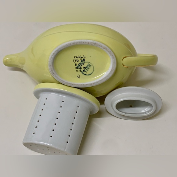 1930s Vtg Hall USA Gold Trim Canary Aladdin 6 Cup Curly Genie Lamp Teapot - Picture 10 of 16